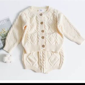 Cream Knit Baby Sweater and Shorts Set